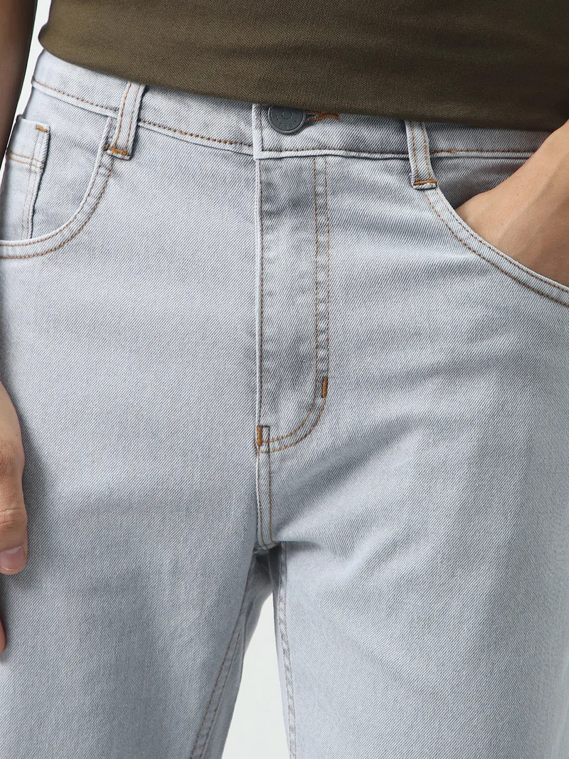 Urbano Fashion  Urbano Fashion Men's Ice Grey Slim Fit Washed Denim Jeans Stretchable for Men | Best Price UAE